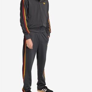 adidas Charcoal Track Jacket and Pants with Red and Yellow Stripes